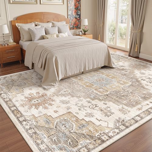 befbee 8x10 Area Rugs for Living Room, Floral Vintage Washable Rug Brown