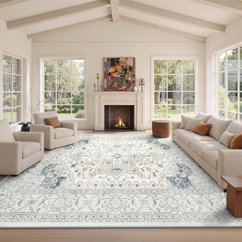 9x12 Washable Area Rug for Living Room,Vintage Non Slip Low Pile Carpet