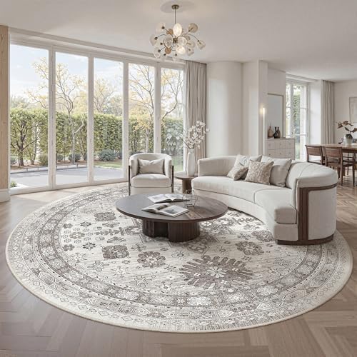 zesthome Round Rug 8ft,Circle Rug for Dining Room Table,Brown