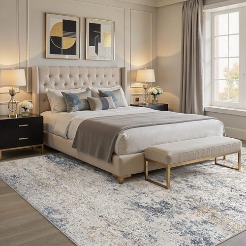 DMOYEST Area Rug Living Room Rugs 10x12 Washable Abstract Beige Blue Carpet