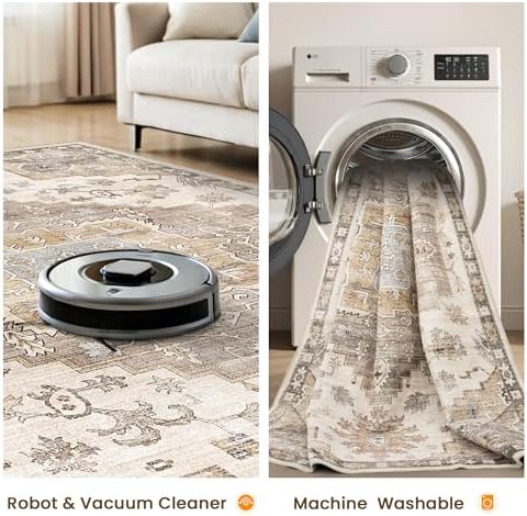 befbee 8x10 Area Rugs for Living Room, Floral Vintage Washable Rug Brown