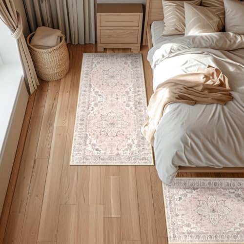 BESTSWEETIE Washable Boho 2x6 Runner Rug for Living Room, Pink Beige Grey