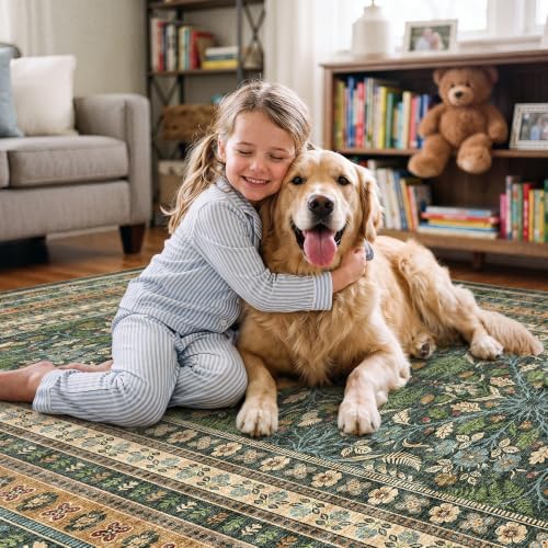 Ksrau 2x3 Area Rug Washable: Non Slip Entryway Small Throw Rugs Teal Green