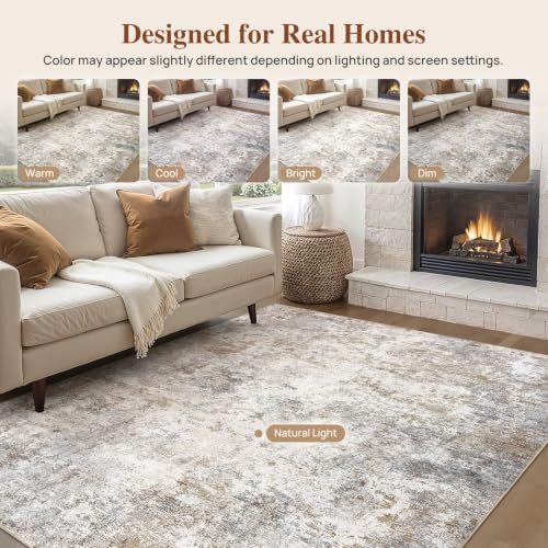 UERMEI 6x8 Area Rug Living Room Rugs Washable Neutral Brown Grey Carpet