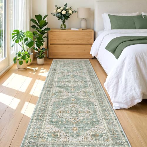 Runner Rug 2x5 Washable Runners for Hallways, Kitchen Runner Entryway Green