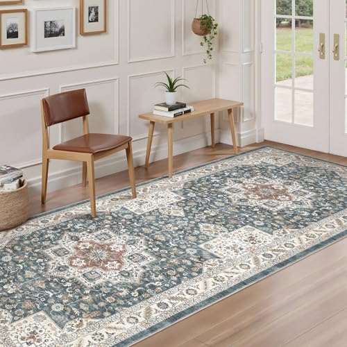 cotiled 3x10 Hallway Runner Rug for Entryway, Non-Slip Vintage, Vintage Blue