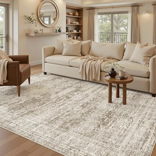Soalmost 5x7 Area Rugs Brown Low Pile Washable Trendy Faded Style Rug