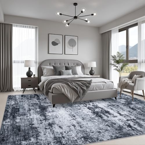 9x12 Area Rug Living Room: Modern Washable Indoor Carpet Black