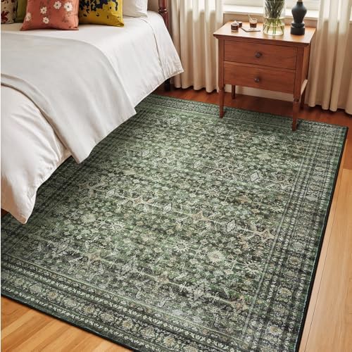 5x7 Area Rugs for Living Room Bedroom, Green Washable Non-Slip Carpet