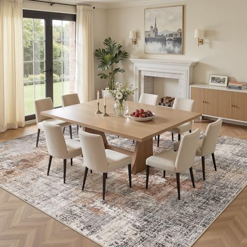 DMOYEST Square Area Rug Living Room Rugs - 12x12 Washable Extra Large Soft Indoor Neutral Modern Abstract Low Pile Rug Carpet for Bedroom Dining Room Farmhouse Home Office - Grey Brown