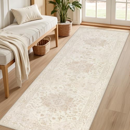 3x10 Hallway Washable Runner Rug: Kitchen Carpet Beige White