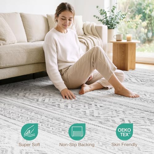 cotiled Boho 9x12 Area Rug for Living Room: Large Moroccan Washable Rug