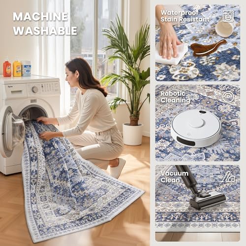 zesthome 2'6 x 14' Runner Rug Non Slip,Washable Kitchen Rugs,Blue