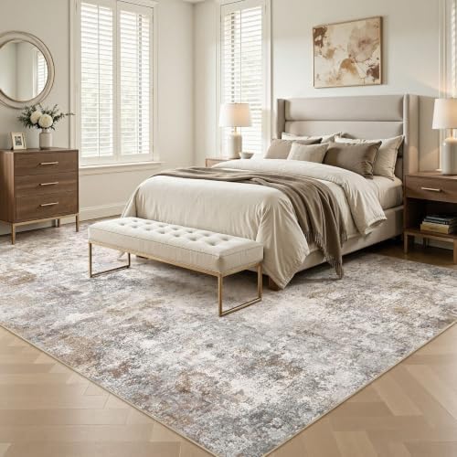 UERMEI 9x13 Area Rug Living Room Rugs Washable Neutral Brown Grey Carpet
