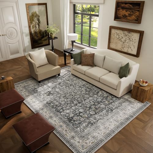 Machine Washable Rugs for Living Room: 5x7 Bedroom Rug Vintage Boho Area Rug Stain Resistant Non Slip Low Pile Lightweight Soft Carpets for Living Room Dining Room Kitchen Nursery Kids Room Farmhouse