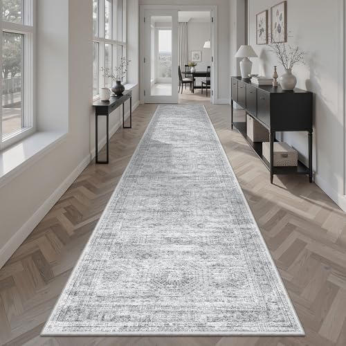 Soalmost Runner Rug 2x12 Washable Non-Slip Hallway Kitchen Runners Grey