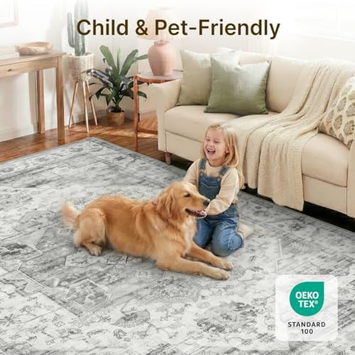 5x7 Area Rug for Living Room Vintage Neutral Washable Rugs