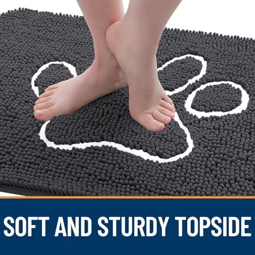 OLANLY Dog Door Mat for Muddy Paws 30x17, Paw Print Design Chenille Mud Mat