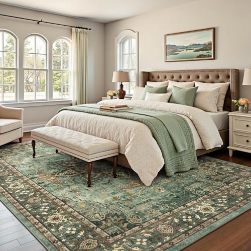 Lofus 9x12 Green Area Rugs for Bedroom Living Room, Vintage Boho Carpet