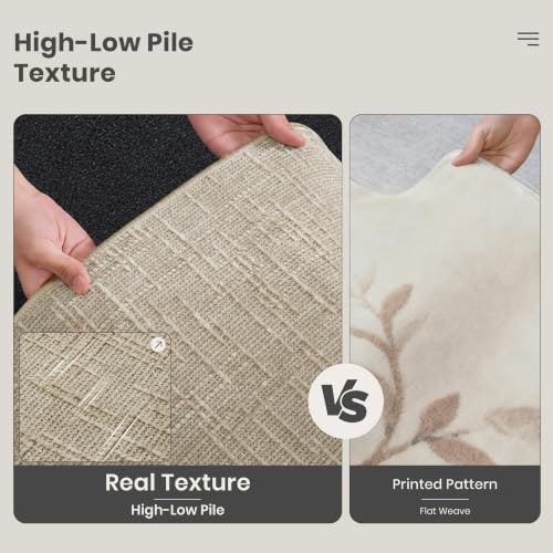 Valenrug 2x6 Hallway Runner Rug, High-Low Pile Textured Washable Rug Beige