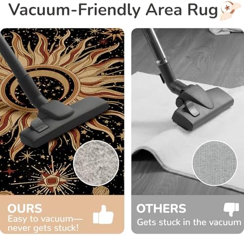 Vacuum-Friendly, Round 4ft Washable Area Rug, Black Gold Beige Red