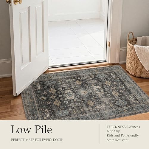 Ruaruarug Hallway Washable Runner Rug 2×6, Ultra Soft for Kitchen, Silver