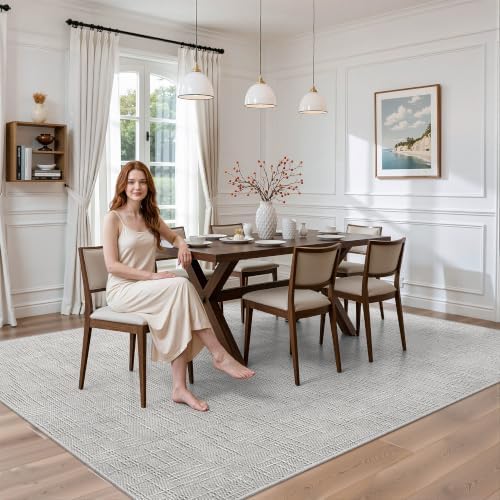 Valenrug Washable Rugs 5x7, High-Low Pile Area Rugs for Living Room, Grey