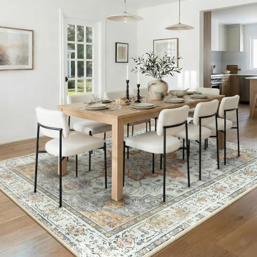 RELEANY Washable Area Rug, 8'x10', Beige/Carbon Grey/Orange
