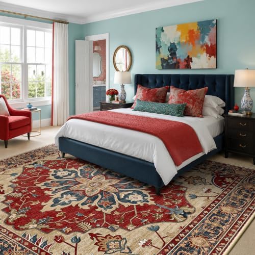 RELEANY Washable Area Rug, Square 10'x10', Red/Blue