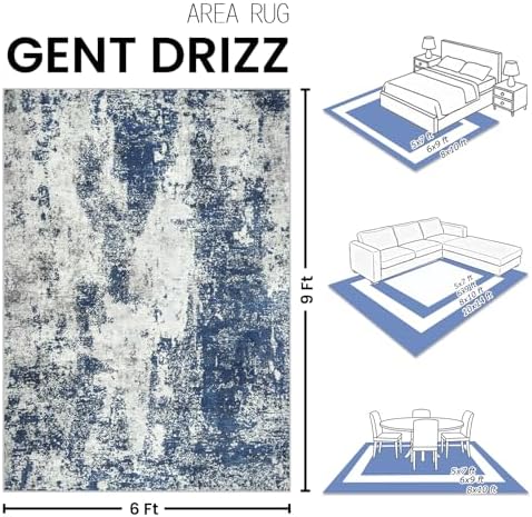 6x9 Area Rugs for Living Room Large Washable Abstract Blue Carpets