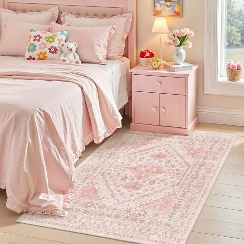zesthome Pink Rugs for Bedroom-4x6 Area Rug for Entryway,Girls Room