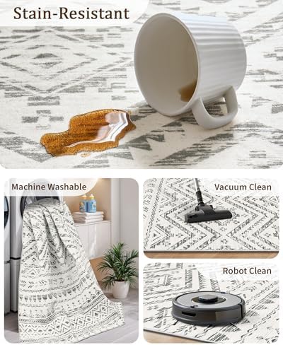 Miukiki 6x9 Area Rug Washable Non Slip Rug for Living Room Grey