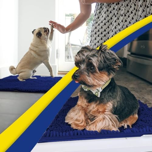 Muddy Mat® | Super Water Absorbent Door Mat Indoor, Microfiber Quick Dry Chenille Entryway Rug, Slip Resistant Front Door Mat, Indoor Mats for Entryway, Machine Washable Pet Rug, Navy Blue 16"x24"