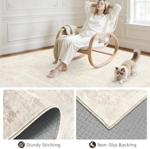 6x6 Area Rugs Living Room: Bedroom Washable Carpet Retro Beige
