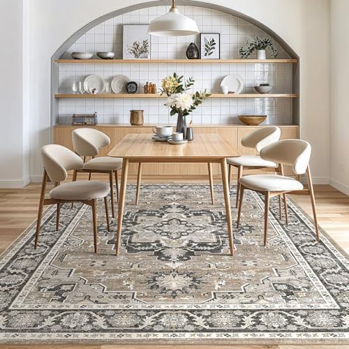 cotiled 8x10 Area Rug for Living Room, Washable, Traditional, Black Brown
