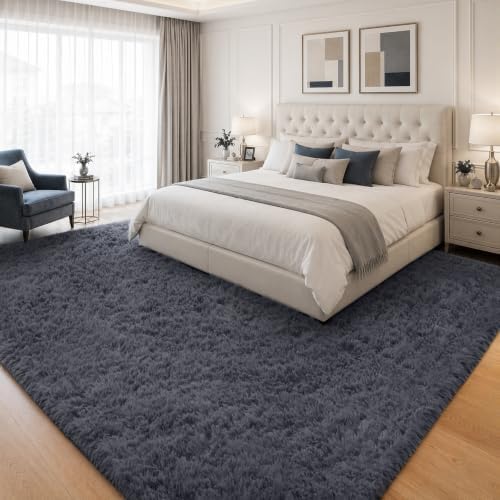 PLHXFR 6x9 Area Rugs Living Room: Fluffy Bedroom Rug Shag Carpet Grey