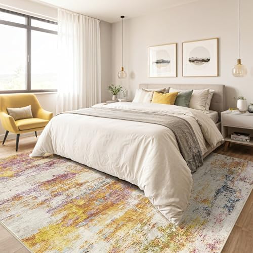 LOONGRUG 7x9 Area Rug Washable Large Neutral Modern Living Room Rugs