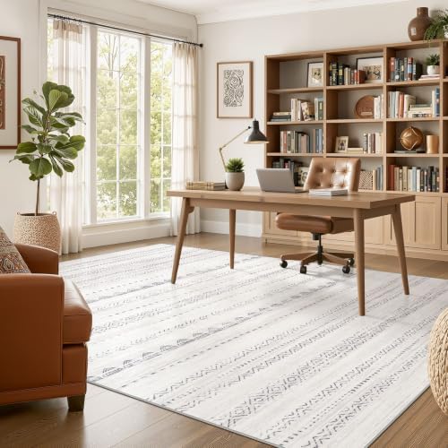 Area Rug Living Room Rugs: 12x18 Large Soft Machine Washable Boho Moroccan FarmNeutral Stain Resistant Indoor Floor Carpet for Bedroom Under Dining Table Home Office Decor-Boho Grey