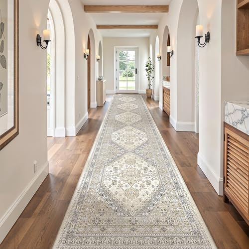 zesthome 2'6 x 16' Runner Rug Non Slip,Washable Kitchen Rugs,Beige
