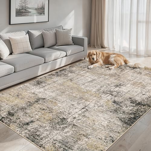 PLHXFR Area Rug Living Room: 5x7 Abstract Washable Carpet Brown Black
