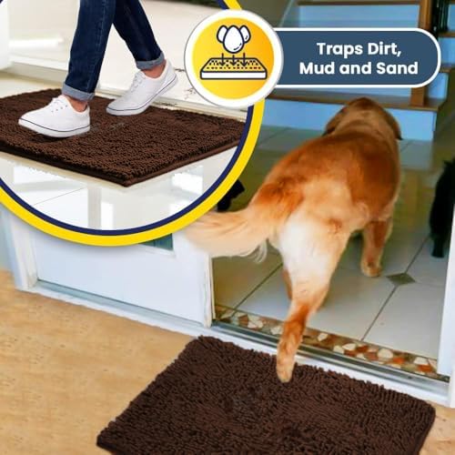Muddy Mat® | Super Water Absorbent Door Mat Indoor, Microfiber Quick Dry Chenille Entryway Rug, Slip Resistant Front Door Mat, Indoor Mats for Entryway, Machine Washable Pet Rug, Brown 16"x24"