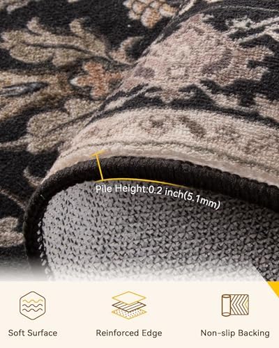 RELEANY Washable Area Rug, 8'x10', Black/Neutral