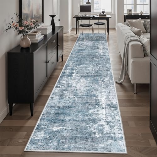 Soalmost Abstract Runner Rug 2x12 Hallway Kitchen Runners Blue/Grey