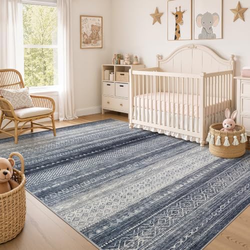 Nakagishi Boho 10x14 Area Rug Living Room Rugs Machine Washable Blue