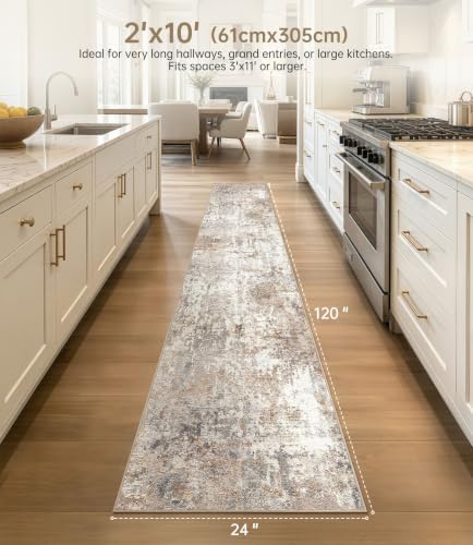 LOONGRUG Runner Rug 2x10 Washable Non-Slip Kitchen Neutral Modern Rug