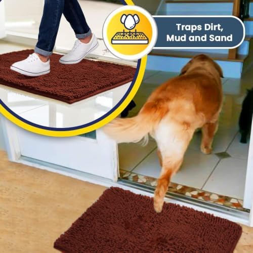 Muddy Mat® | Super Water Absorbent Door Mat Indoor, Microfiber Quick Dry Chenille Entryway Rug, Slip Resistant Front Door Mat, Indoor Mats for Entryway, Machine Washable Pet Rug, Terracotta 36" x 46"