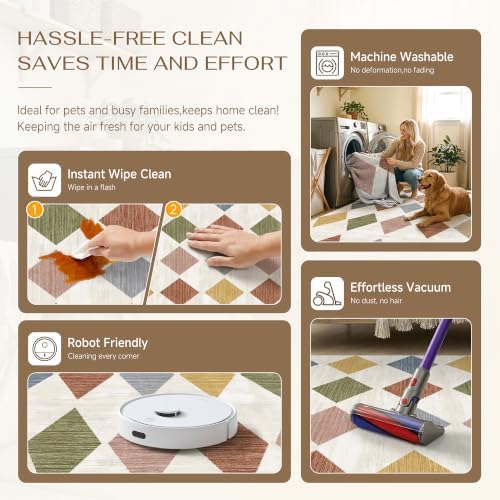 PureCozy 4x6 Washable Area Rug Kids Room Colorful Non Slip Checkered Carpet