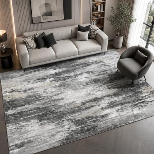 6x9 Area Rug Living Room, Modern Abstract Washable Indoor Carpet Light Grey