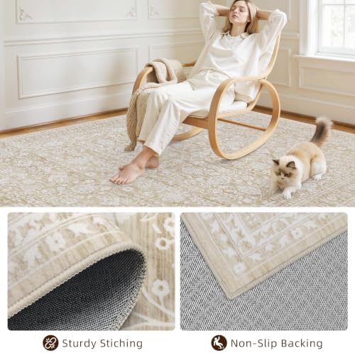 3x10 Hallway Washable Runner Rug: Kitchen Carpet Natural Beige