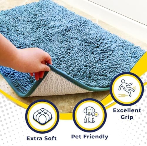 Muddy Mat® | Super Water Absorbent Door Mat Indoor, Microfiber Quick Dry Chenille Entryway Rug, Slip Resistant Front Door Mat, Indoor Mats for Entryway, Machine Washable Pet Rug, Sky Blue 3ft x 3ft